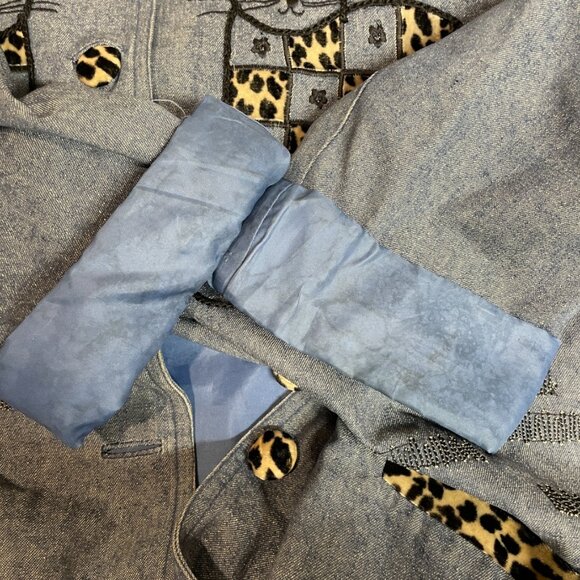 Vtg Great Cavalier by St. Paul Cat Embroidered Chore Silk Denim Jacket Size M - Picture 7 of 9